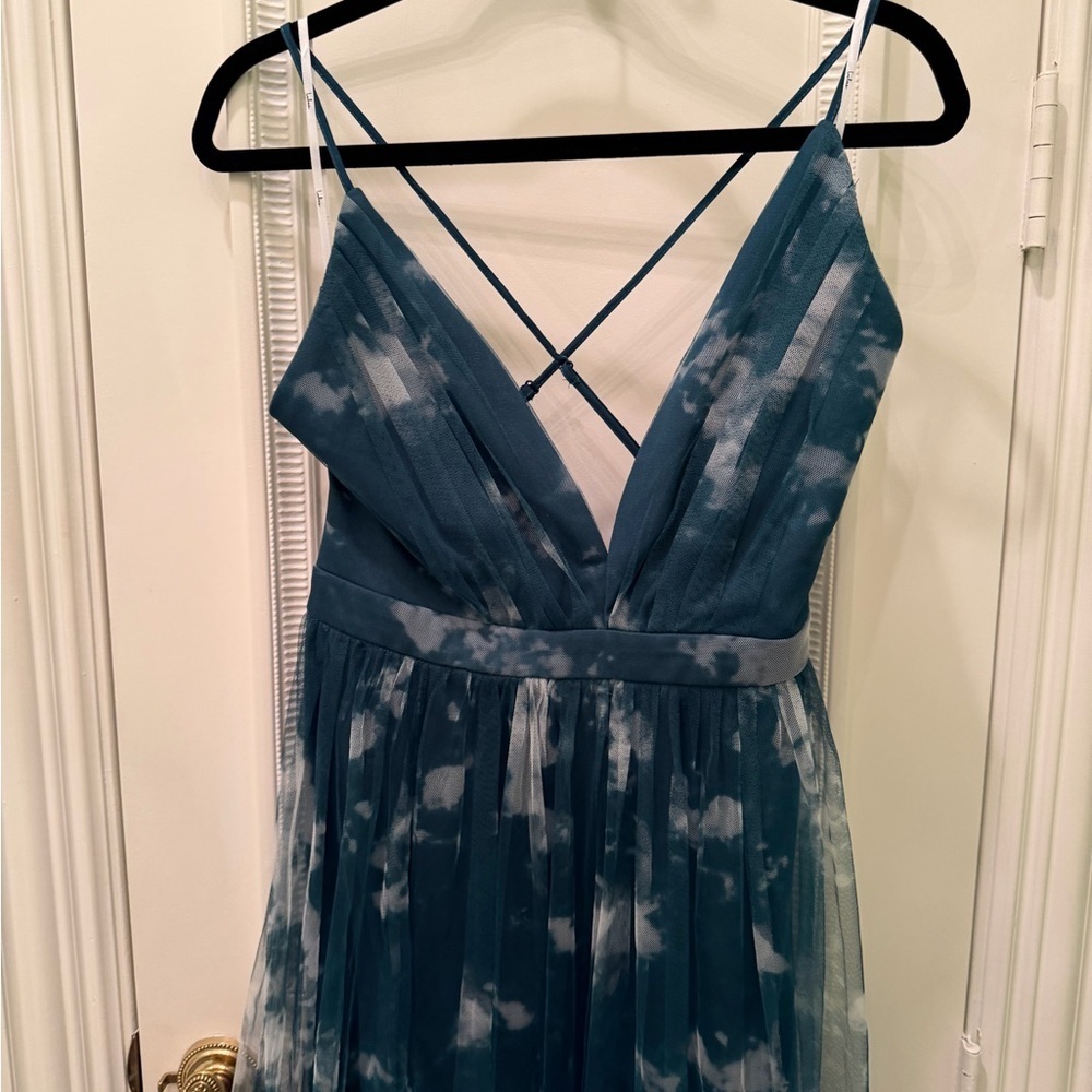 NWT Lulus Elegant Moments tye dye Tulle mesh open slit maxi dress Size M - Picture 6 of 10